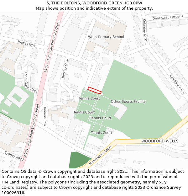 5, THE BOLTONS, WOODFORD GREEN, IG8 0PW: Location map and indicative extent of plot
