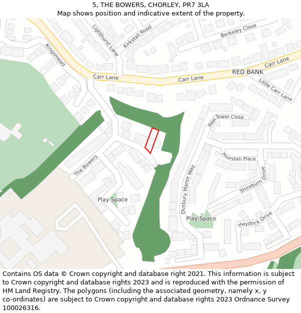 5, THE BOWERS, CHORLEY, PR7 3LA: Location map and indicative extent of plot