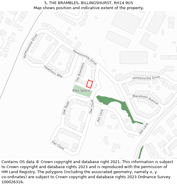 5, THE BRAMBLES, BILLINGSHURST, RH14 9US: Location map and indicative extent of plot