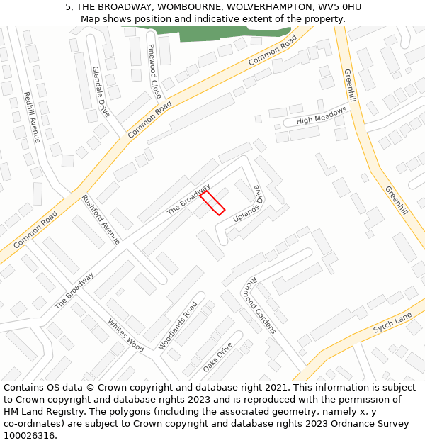 5, THE BROADWAY, WOMBOURNE, WOLVERHAMPTON, WV5 0HU: Location map and indicative extent of plot