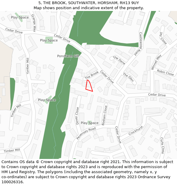 5, THE BROOK, SOUTHWATER, HORSHAM, RH13 9UY: Location map and indicative extent of plot