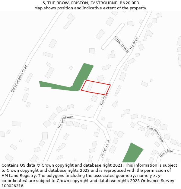 5, THE BROW, FRISTON, EASTBOURNE, BN20 0ER: Location map and indicative extent of plot