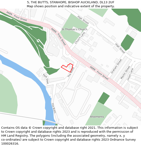 5, THE BUTTS, STANHOPE, BISHOP AUCKLAND, DL13 2UF: Location map and indicative extent of plot