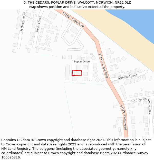 5, THE CEDARS, POPLAR DRIVE, WALCOTT, NORWICH, NR12 0LZ: Location map and indicative extent of plot