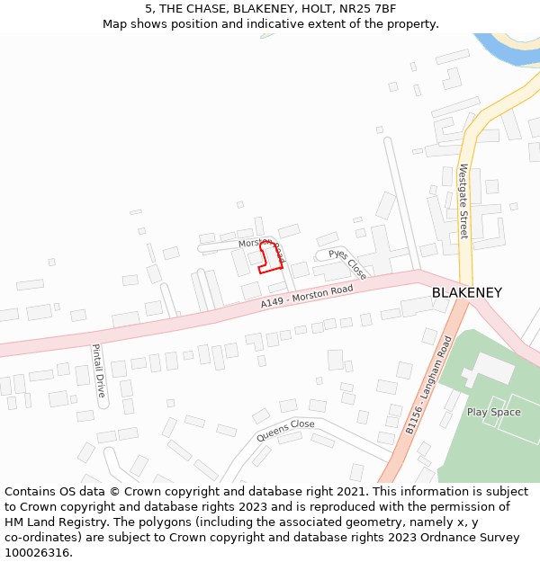 5, THE CHASE, BLAKENEY, HOLT, NR25 7BF: Location map and indicative extent of plot