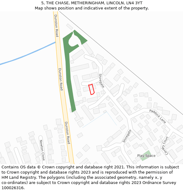 5, THE CHASE, METHERINGHAM, LINCOLN, LN4 3YT: Location map and indicative extent of plot