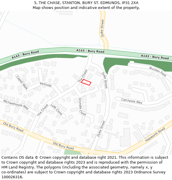 5, THE CHASE, STANTON, BURY ST. EDMUNDS, IP31 2XA: Location map and indicative extent of plot