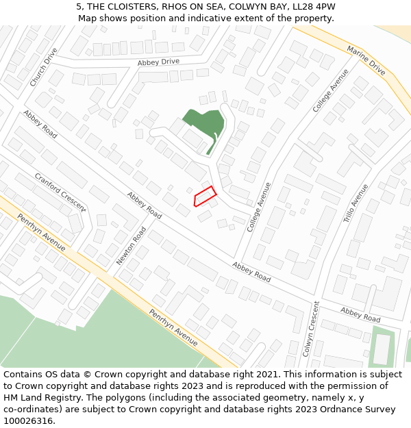 5, THE CLOISTERS, RHOS ON SEA, COLWYN BAY, LL28 4PW: Location map and indicative extent of plot