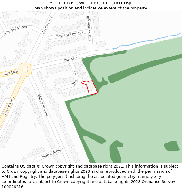5, THE CLOSE, WILLERBY, HULL, HU10 6JE: Location map and indicative extent of plot