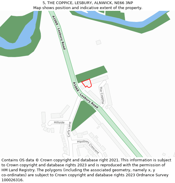 5, THE COPPICE, LESBURY, ALNWICK, NE66 3NP: Location map and indicative extent of plot