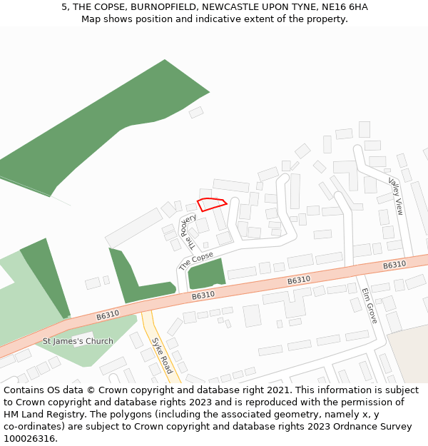 5, THE COPSE, BURNOPFIELD, NEWCASTLE UPON TYNE, NE16 6HA: Location map and indicative extent of plot