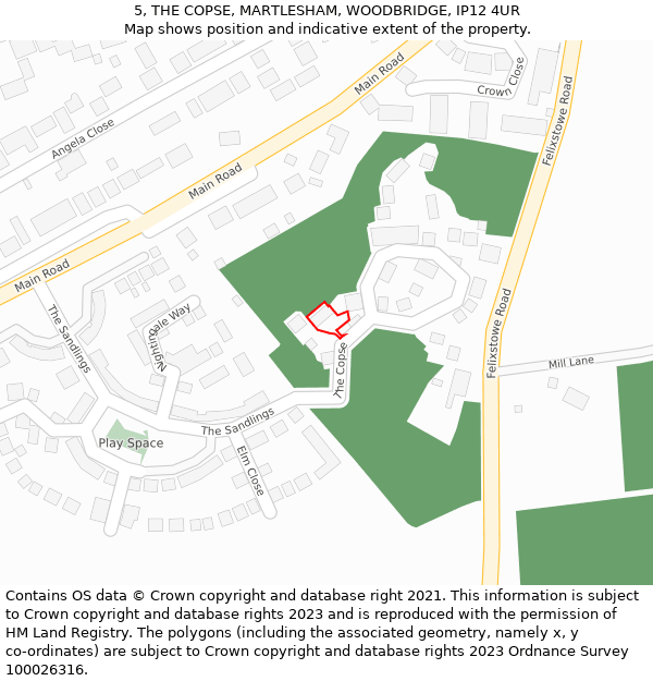 5, THE COPSE, MARTLESHAM, WOODBRIDGE, IP12 4UR: Location map and indicative extent of plot
