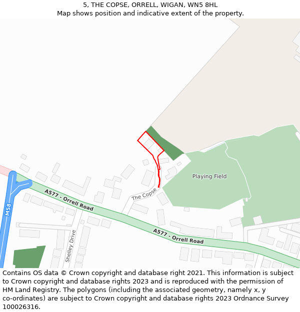 5, THE COPSE, ORRELL, WIGAN, WN5 8HL: Location map and indicative extent of plot