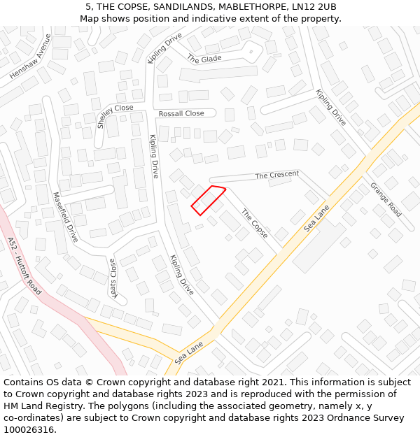 5, THE COPSE, SANDILANDS, MABLETHORPE, LN12 2UB: Location map and indicative extent of plot