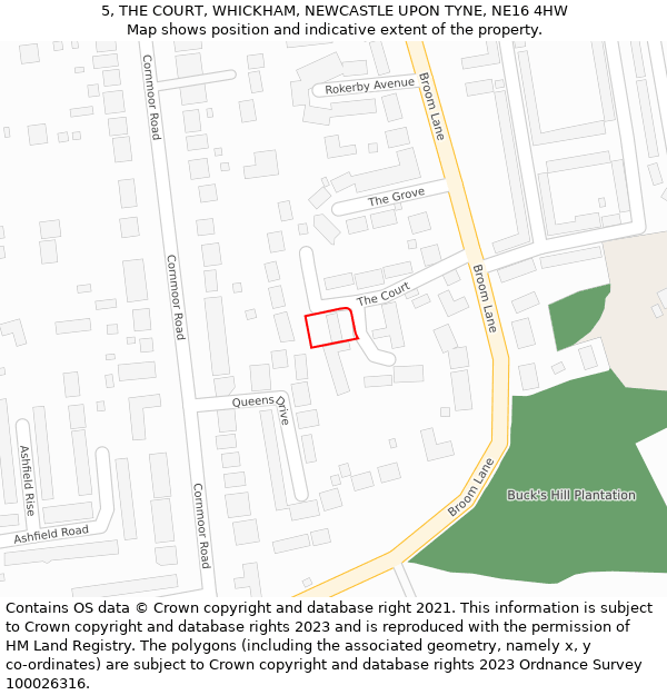 5, THE COURT, WHICKHAM, NEWCASTLE UPON TYNE, NE16 4HW: Location map and indicative extent of plot