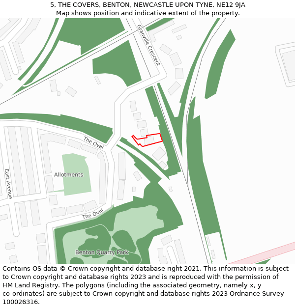 5, THE COVERS, BENTON, NEWCASTLE UPON TYNE, NE12 9JA: Location map and indicative extent of plot