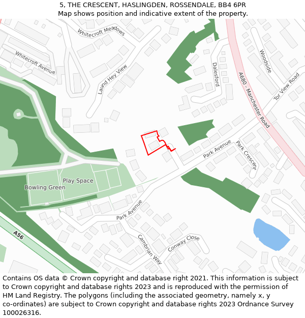 5, THE CRESCENT, HASLINGDEN, ROSSENDALE, BB4 6PR: Location map and indicative extent of plot