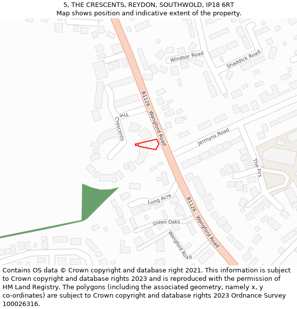 5, THE CRESCENTS, REYDON, SOUTHWOLD, IP18 6RT: Location map and indicative extent of plot