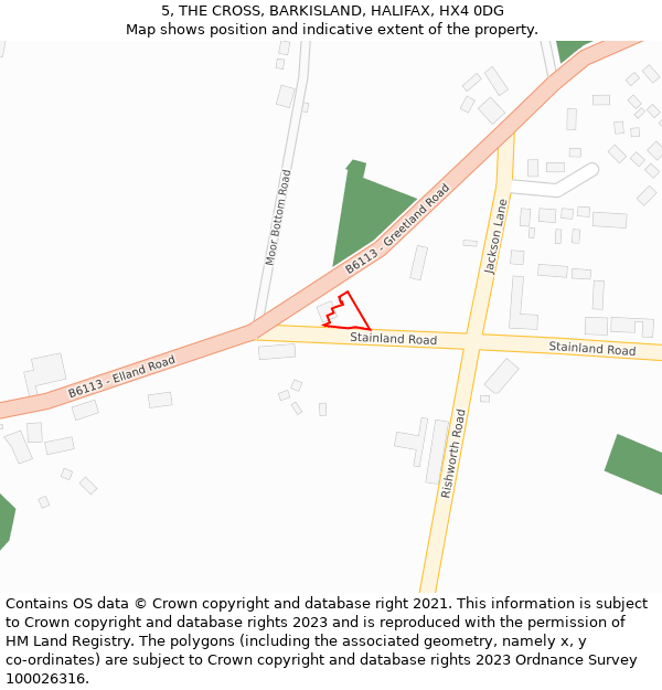 5, THE CROSS, BARKISLAND, HALIFAX, HX4 0DG: Location map and indicative extent of plot