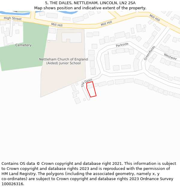 5, THE DALES, NETTLEHAM, LINCOLN, LN2 2SA: Location map and indicative extent of plot