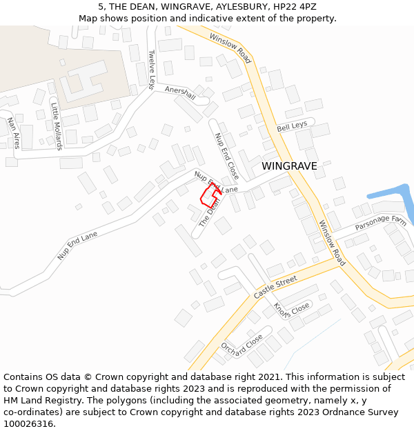 5, THE DEAN, WINGRAVE, AYLESBURY, HP22 4PZ: Location map and indicative extent of plot