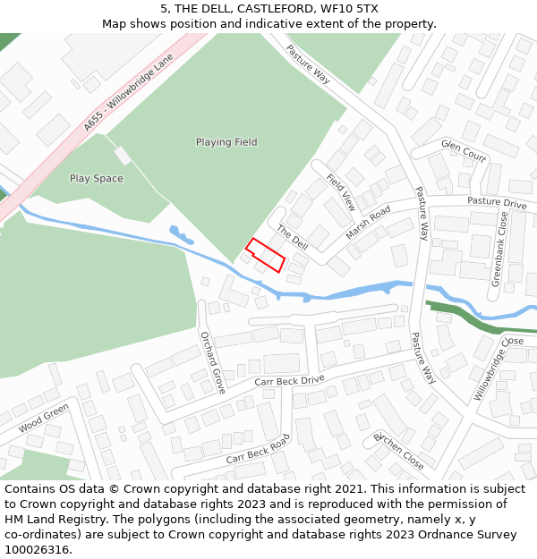 5, THE DELL, CASTLEFORD, WF10 5TX: Location map and indicative extent of plot