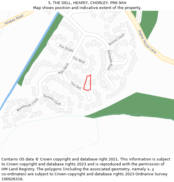 5, THE DELL, HEAPEY, CHORLEY, PR6 9AH: Location map and indicative extent of plot