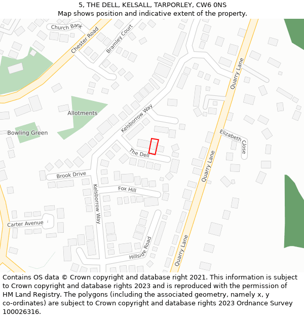 5, THE DELL, KELSALL, TARPORLEY, CW6 0NS: Location map and indicative extent of plot