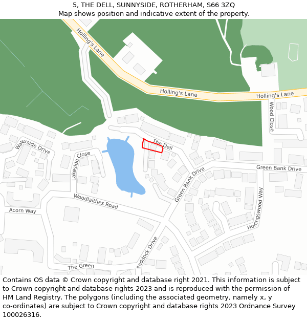 5, THE DELL, SUNNYSIDE, ROTHERHAM, S66 3ZQ: Location map and indicative extent of plot