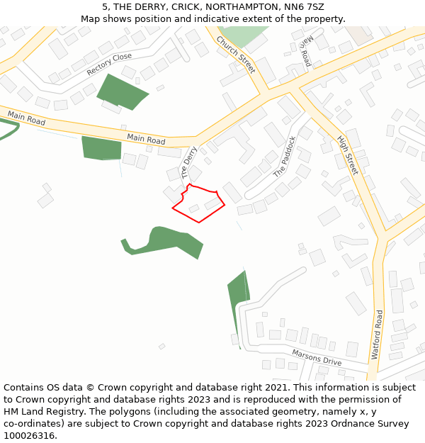 5, THE DERRY, CRICK, NORTHAMPTON, NN6 7SZ: Location map and indicative extent of plot