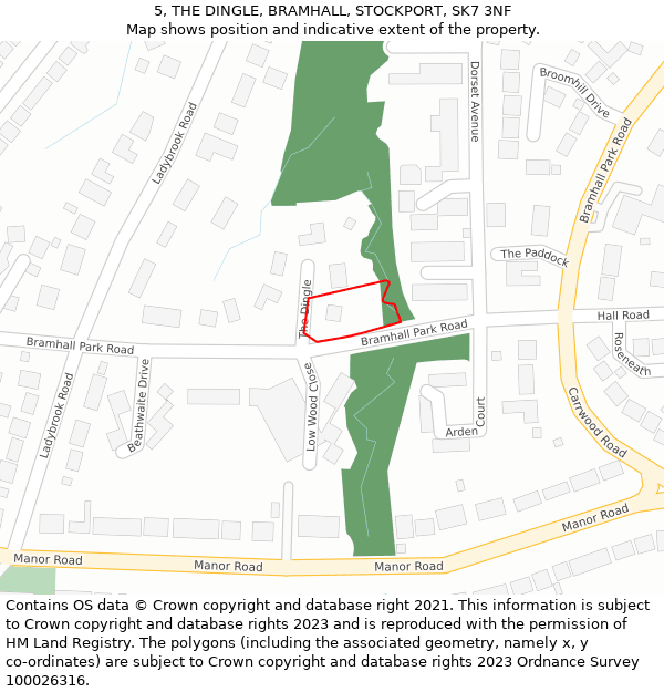 5, THE DINGLE, BRAMHALL, STOCKPORT, SK7 3NF: Location map and indicative extent of plot