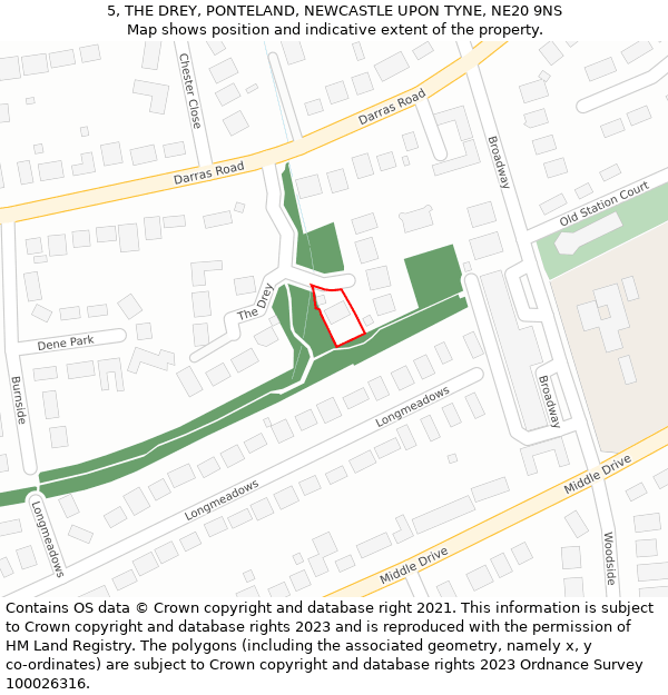 5, THE DREY, PONTELAND, NEWCASTLE UPON TYNE, NE20 9NS: Location map and indicative extent of plot