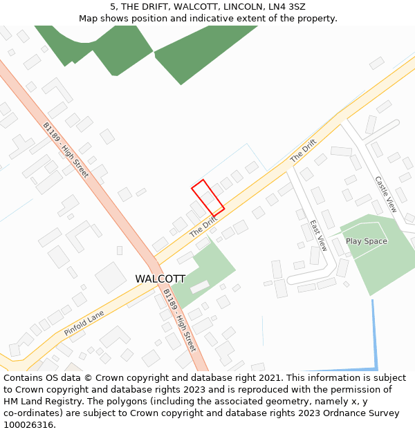 5, THE DRIFT, WALCOTT, LINCOLN, LN4 3SZ: Location map and indicative extent of plot