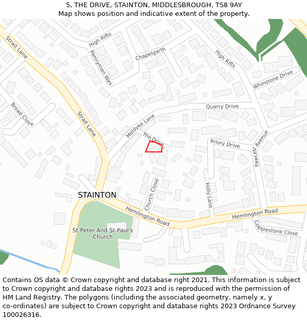 5, THE DRIVE, STAINTON, MIDDLESBROUGH, TS8 9AY: Location map and indicative extent of plot