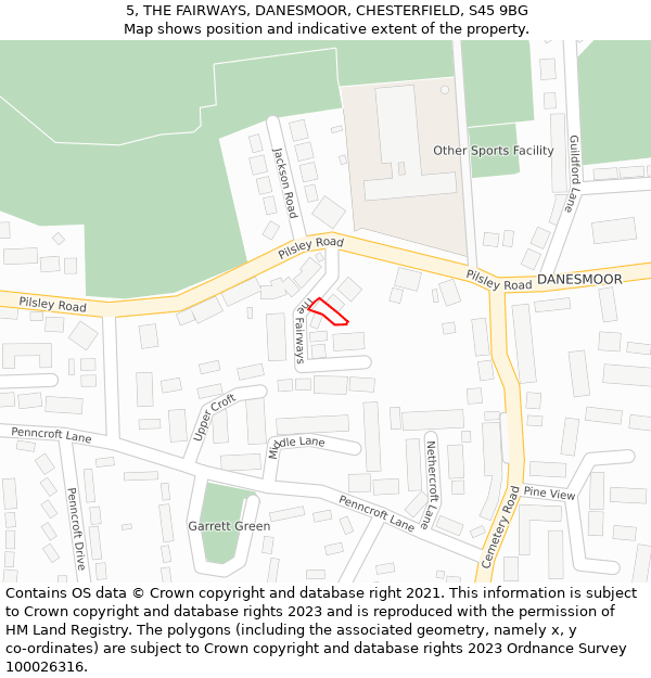 5, THE FAIRWAYS, DANESMOOR, CHESTERFIELD, S45 9BG: Location map and indicative extent of plot