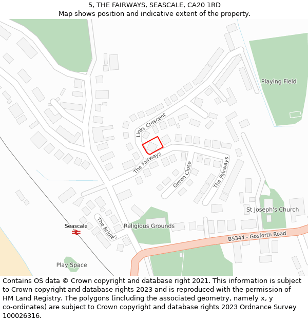 5, THE FAIRWAYS, SEASCALE, CA20 1RD: Location map and indicative extent of plot