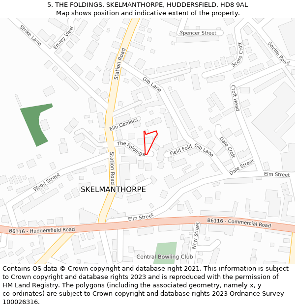 5, THE FOLDINGS, SKELMANTHORPE, HUDDERSFIELD, HD8 9AL: Location map and indicative extent of plot