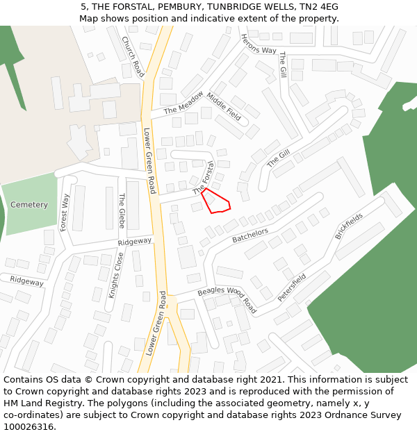 5, THE FORSTAL, PEMBURY, TUNBRIDGE WELLS, TN2 4EG: Location map and indicative extent of plot