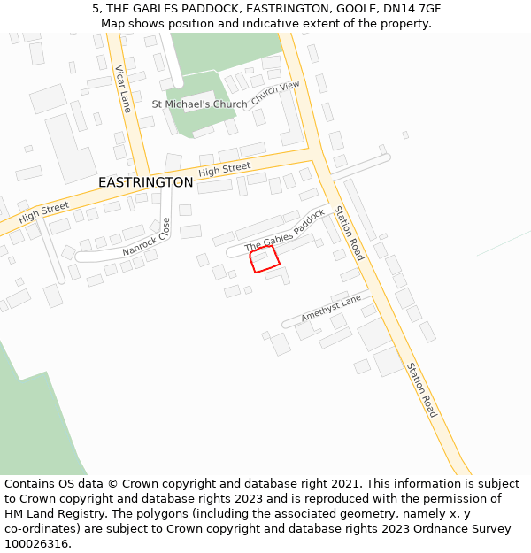 5, THE GABLES PADDOCK, EASTRINGTON, GOOLE, DN14 7GF: Location map and indicative extent of plot