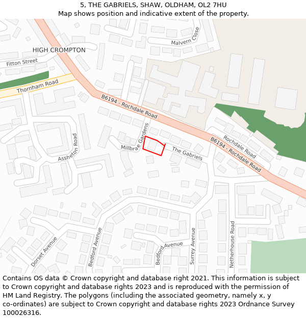 5, THE GABRIELS, SHAW, OLDHAM, OL2 7HU: Location map and indicative extent of plot