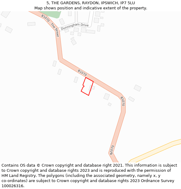 5, THE GARDENS, RAYDON, IPSWICH, IP7 5LU: Location map and indicative extent of plot