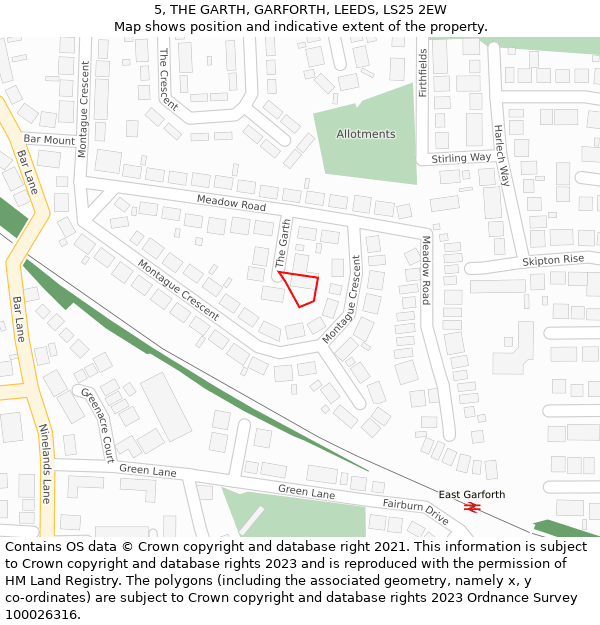 5, THE GARTH, GARFORTH, LEEDS, LS25 2EW: Location map and indicative extent of plot