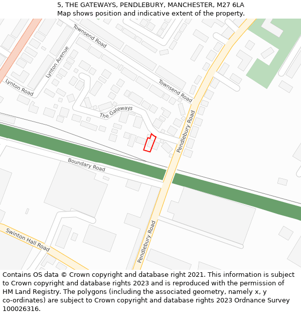 5, THE GATEWAYS, PENDLEBURY, MANCHESTER, M27 6LA: Location map and indicative extent of plot