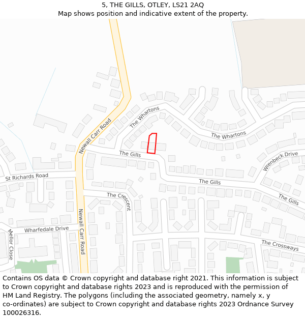 5, THE GILLS, OTLEY, LS21 2AQ: Location map and indicative extent of plot