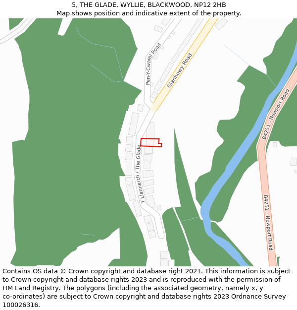 5, THE GLADE, WYLLIE, BLACKWOOD, NP12 2HB: Location map and indicative extent of plot