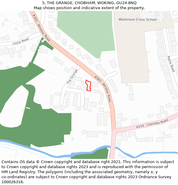 5, THE GRANGE, CHOBHAM, WOKING, GU24 8NQ: Location map and indicative extent of plot