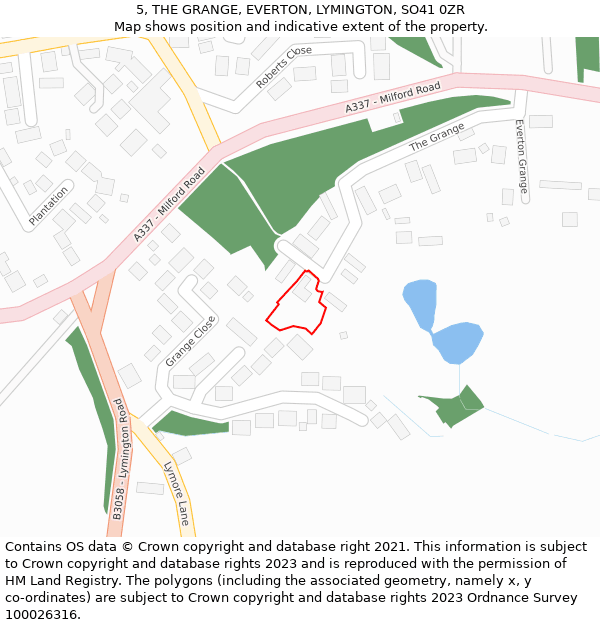 5, THE GRANGE, EVERTON, LYMINGTON, SO41 0ZR: Location map and indicative extent of plot