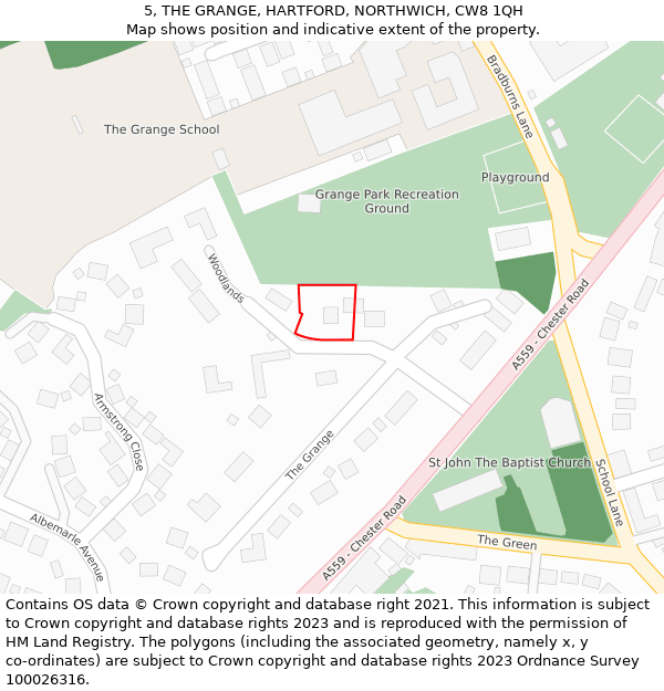 5, THE GRANGE, HARTFORD, NORTHWICH, CW8 1QH: Location map and indicative extent of plot