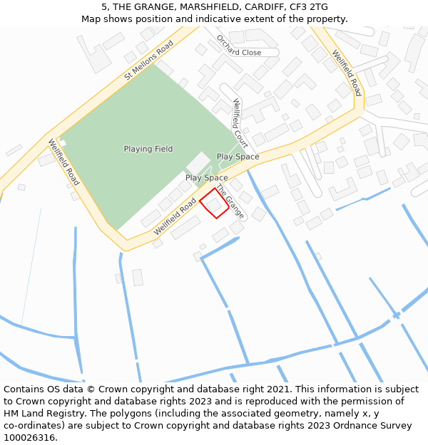 5, THE GRANGE, MARSHFIELD, CARDIFF, CF3 2TG: Location map and indicative extent of plot