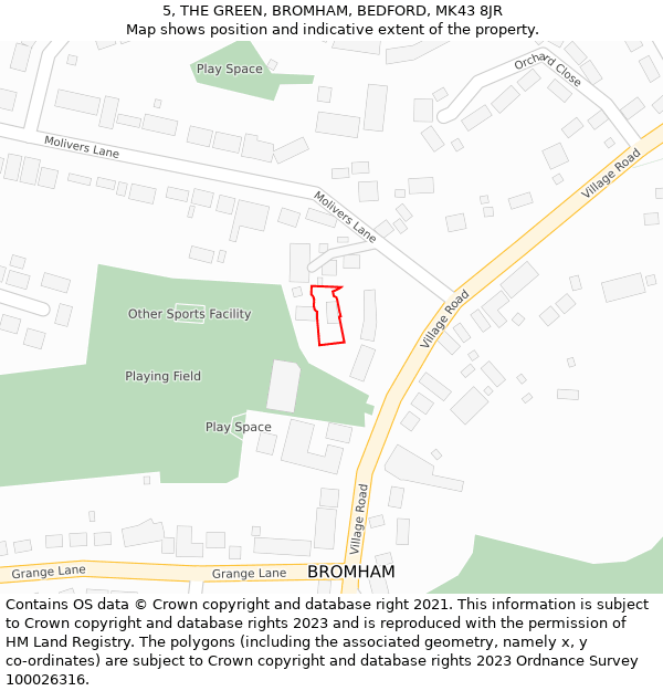 5, THE GREEN, BROMHAM, BEDFORD, MK43 8JR: Location map and indicative extent of plot